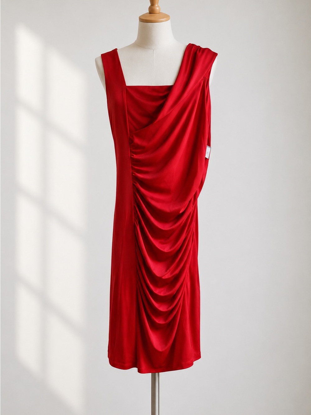 New York & Company Red Ruched One Shoulder Cocktail Dress Women’s Size L